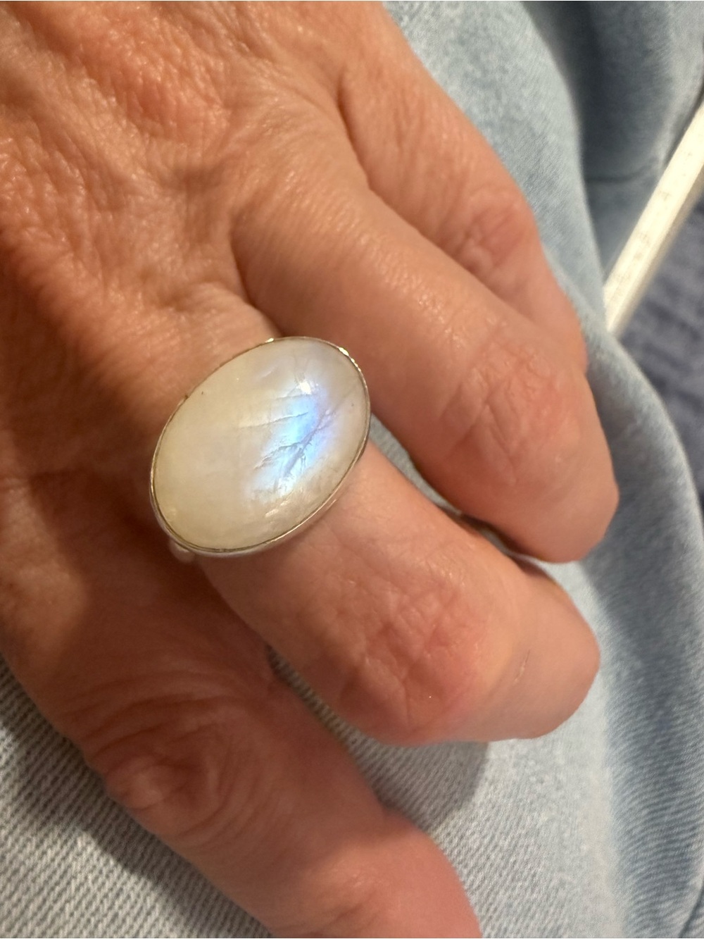 Moonstone Oval Sterling Ring - White/Blue Sheen - Picture 3 of 10